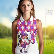 Load image into Gallery viewer, Pink purple glitter argyle pattern Flamingo sleeveless golf polos Custom weekend forecast golf &amp; wine NQS10325