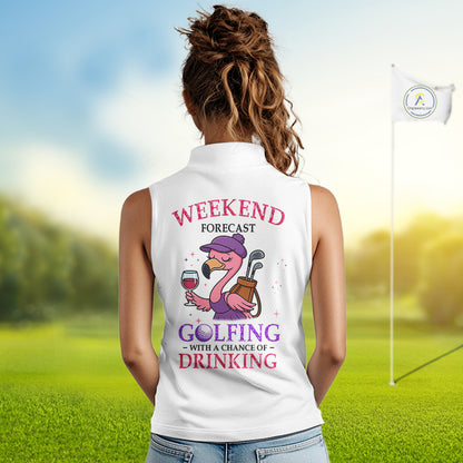 Pink purple glitter argyle pattern Flamingo sleeveless golf polos Custom weekend forecast golf & wine NQS10325