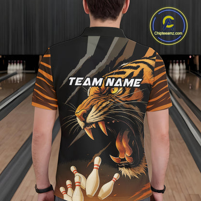 Tiger Bowling Polo, Quarter Zip shirts For Men custom bowling team jersey, bowling uniform NQS10338
