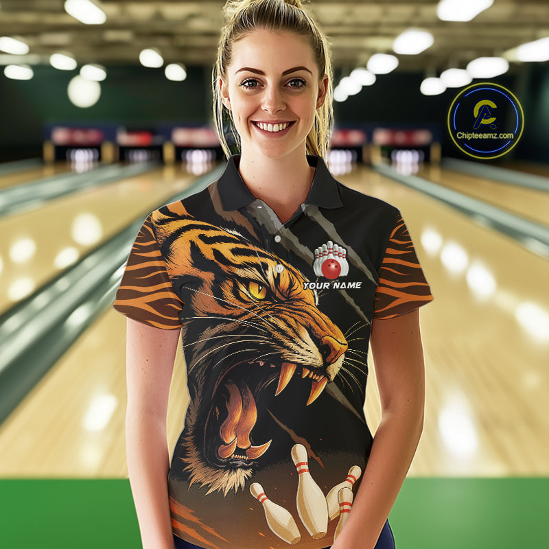 Tiger Bowling Polo, Quarter Zip shirts For Women custom bowling team jersey, bowling uniform NQS10338