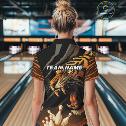 Tiger Bowling Polo, Quarter Zip shirts For Women custom bowling team jersey, bowling uniform NQS10338