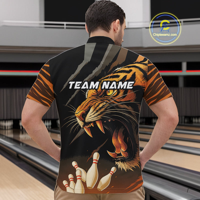 Tiger Bowling Polo, Quarter Zip shirts For Men custom bowling team jersey, bowling uniform NQS10338