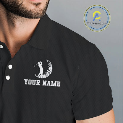 Flame Golf ball black Golf polo shirt for men Custom Mens golf top, personalized golf gifts NQS10364