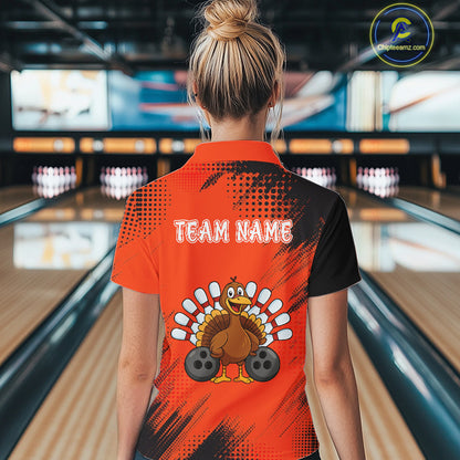 Custom Orange Turkey Bowling Shirt For Women, Thanksgiving Bowling Team Jersey Bowler Outfit NQS10369