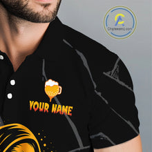Load image into Gallery viewer, Golf and beer Mens golf polo shirt Custom black and gold skull mens golf attire Halloween golf outfit NQS10519