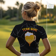 Load image into Gallery viewer, Golf and beer Women golf polo shirt Custom black and gold skull ladies golf attire Halloween outfit NQS10519