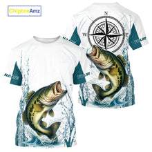 Load image into Gallery viewer, Largemouth Bass fishing compass Custom name sun protection Bass fishing tournament shirts NQS10582