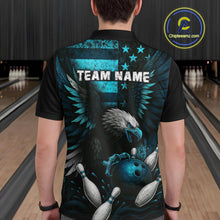 Load image into Gallery viewer, Custom Turquoise Vintage Us Flag Patriotic Eagle Bowling Shirt For Men, Retro Bowling Team Jerseys NQS10477