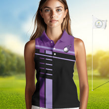 Load image into Gallery viewer, Personalized Black and Purple Women sleeveless polo shirt, Golf Shirts For Team ladies golfers NQS10160