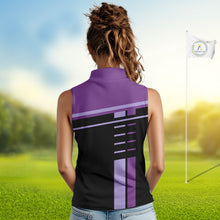 Load image into Gallery viewer, Personalized Black and Purple Women sleeveless polo shirt, Golf Shirts For Team ladies golfers NQS10160