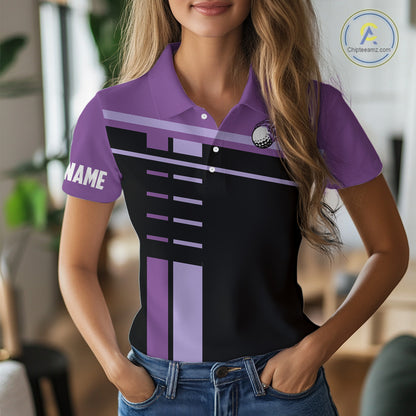 Personalized Black and Purple Women golf polo shirts, Custom Golf Shirts For Team ladies golfers NQS10160