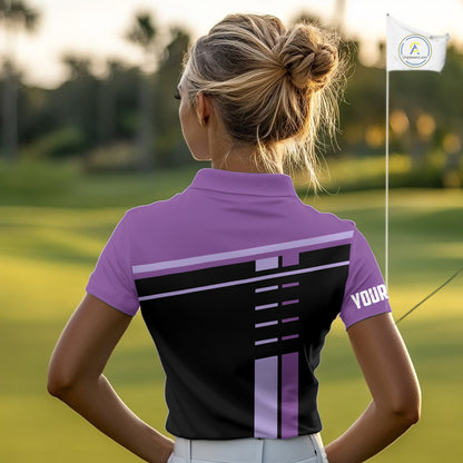 Personalized Black and Purple Women golf polo shirts, Custom Golf Shirts For Team ladies golfers NQS10160