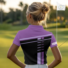 Load image into Gallery viewer, Personalized Black and Purple Women golf polo shirts, Custom Golf Shirts For Team ladies golfers NQS10160