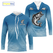 Load image into Gallery viewer, Blue Camo Largemouth Bass fishing sun shirts custom name Bass fishing jerseys for men, women NQS10330
