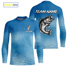 Load image into Gallery viewer, Blue Camo Largemouth Bass fishing sun shirts custom name Bass fishing jerseys for men, women NQS10330