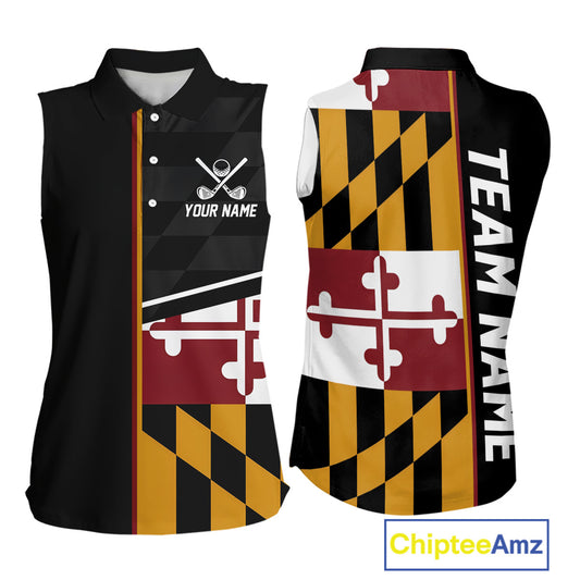 Maryland Flag black Women sleeveless polo shirt Custom Patriotic Ladies Golf attire For team NQS10188