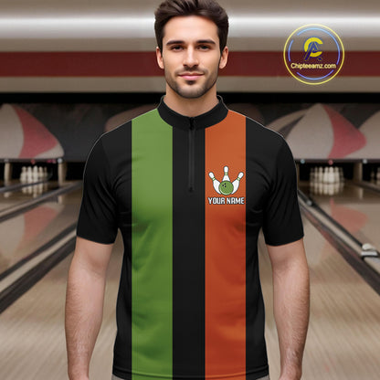 Green & Orange Retro Black Bowling shirts for men custom Does this shirt make my balls look big NQS10622