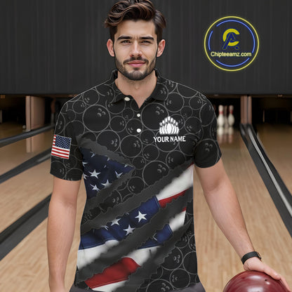 American Flag Mens Bowling Shirt Custom Bowling Jersey for Team Patriotic Bowlers Polo, 1/4 zip Shirt NQS10427