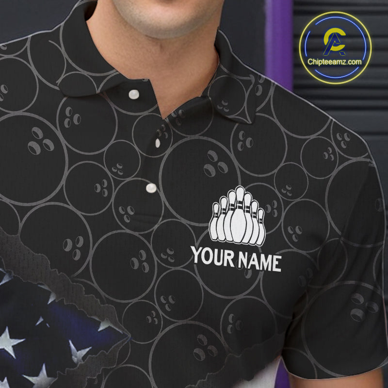 American Flag Mens Bowling Shirt Custom Bowling Jersey for Team Patriotic Bowlers Polo, 1/4 zip Shirt NQS10427