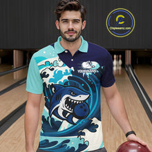Load image into Gallery viewer, Custom Blue Shark Bowling Polo, Quarter Zip Shirts For Men, Personalized Shark Bowling Team Shirt NQS10469