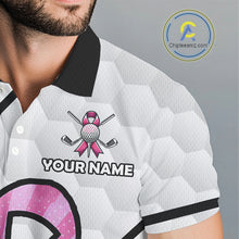 Load image into Gallery viewer, Personalized Pink Ribbons Camo Golf Polo Shirts for Men, Custom breast cancer Golf Team shirts NQS10534