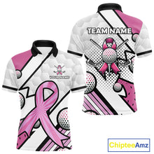 Load image into Gallery viewer, Personalized Pink Ribbons Camo Golf Polo Shirts for Men, Custom breast cancer Golf Team shirts NQS10534