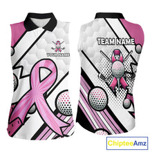 Load image into Gallery viewer, Personalized Pink Ribbons Camo Sleeveless polo Shirt for Women, Custom breast cancer Golf Team shirts NQS10534