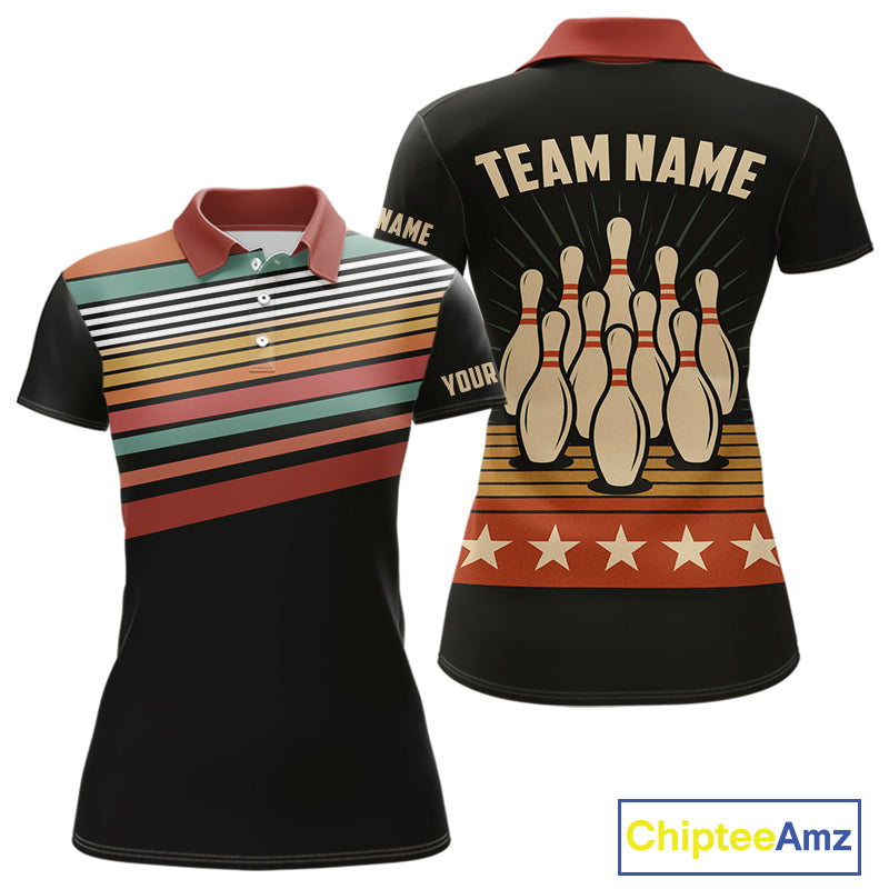 Retro Bowling Polo, Quarter Zip Shirt for Women Custom Vintage Team Bowling Jersey, Gift For Bowlers NQS10567