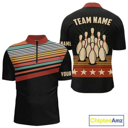 Retro Bowling Polo, Quarter Zip Shirt for Men Custom Vintage Team Bowling Jersey, Gift For Bowlers NQS10567