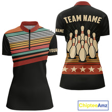 Load image into Gallery viewer, Retro Bowling Polo, Quarter Zip Shirt for Women Custom Vintage Team Bowling Jersey, Gift For Bowlers NQS10567