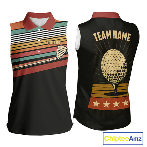 Retro Women Sleeveless polo shirt Custom Vintage Team Golf attire for ladies, Gift For Golfers NQS10568