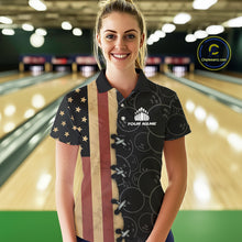 Load image into Gallery viewer, Vintage American Flag Black Bowling Camo Retro Bowling shirts for Women Custom Team bowling jersey NQS10584