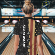 Load image into Gallery viewer, Vintage American Flag Black Bowling Camo Retro Bowling shirts for Women Custom Team bowling jersey NQS10584