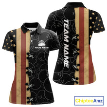 Load image into Gallery viewer, Vintage American Flag Black Bowling Camo Retro Bowling shirts for Women Custom Team bowling jersey NQS10584