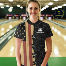 Load image into Gallery viewer, Vintage American Flag Black Bowling Camo Retro Bowling shirts for Women Custom Team bowling jersey NQS10584