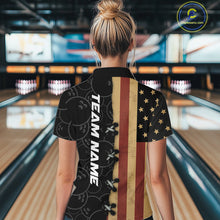 Load image into Gallery viewer, Vintage American Flag Black Bowling Camo Retro Bowling shirts for Women Custom Team bowling jersey NQS10584