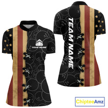 Load image into Gallery viewer, Vintage American Flag Black Bowling Camo Retro Bowling shirts for Women Custom Team bowling jersey NQS10584