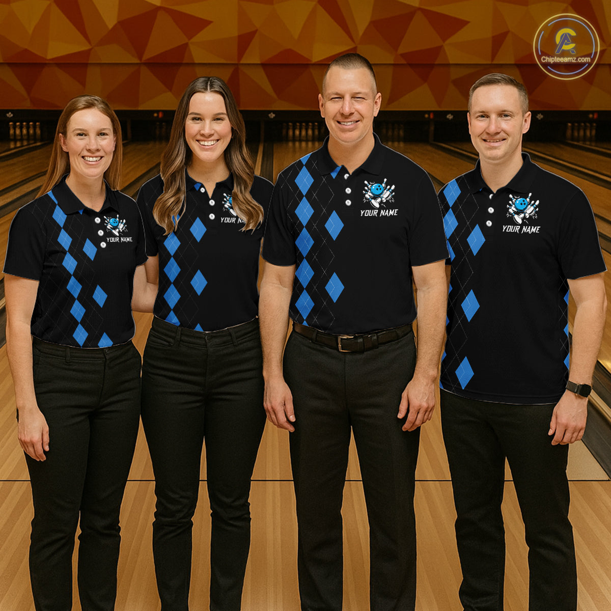 Black and Blue argyle bowling polo shirts, 1/4 zip shirt for men Custom team bowling jerseys men NQS11404