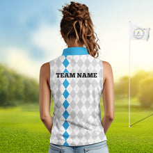 Load image into Gallery viewer, Custom Blue and White argyle pattern Sleeveless Golf Polo Shirt, personalized team ladies golf outfit NQS11210