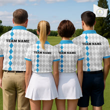 Load image into Gallery viewer, Custom Blue and White argyle pattern Golf Polo Shirts For Men, personalized team mens golf outfit NQS11210