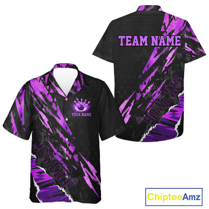 Black and Purple camo Hawaiian Button-up bowling shirts custom Bowling Team League Jerseys NQS11420