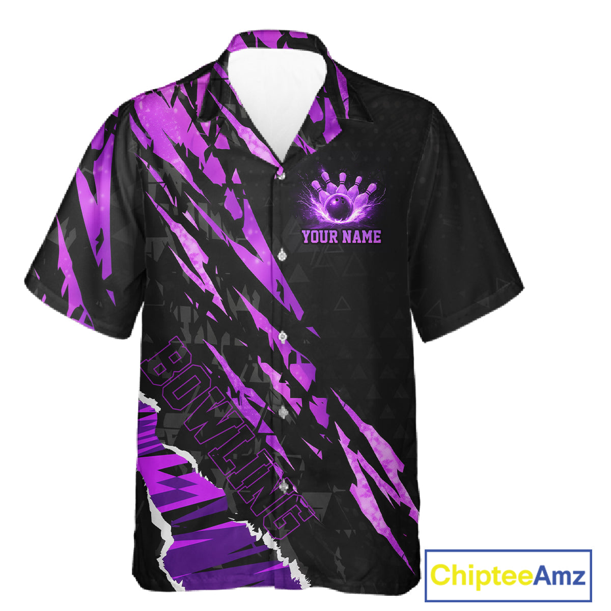 Black and Purple camo Hawaiian Button-up bowling shirts custom Bowling Team League Jerseys NQS11420