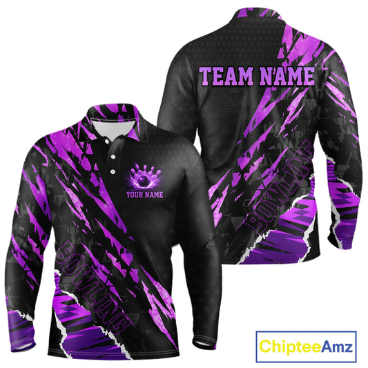 Black and Purple camo Bowling Polo shirts, 1/4 zip shirt for men custom Bowling Team League Jerseys NQS11420