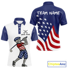 Load image into Gallery viewer, Red, White and Blue American Flag Skull Golf polo shirts for men custom patriotic golf top for men NQS10851