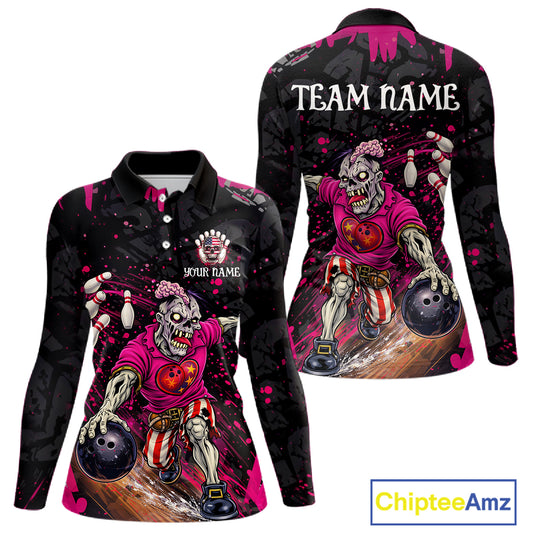 Black and Pink Funny zombie Bowling Shirts For Women Custom Ladies Bowling team league jerseys NQS11442