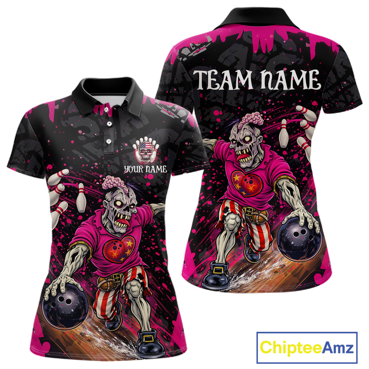 Black and Pink Funny zombie Bowling Shirts For Women Custom Ladies Bowling team league jerseys NQS11442