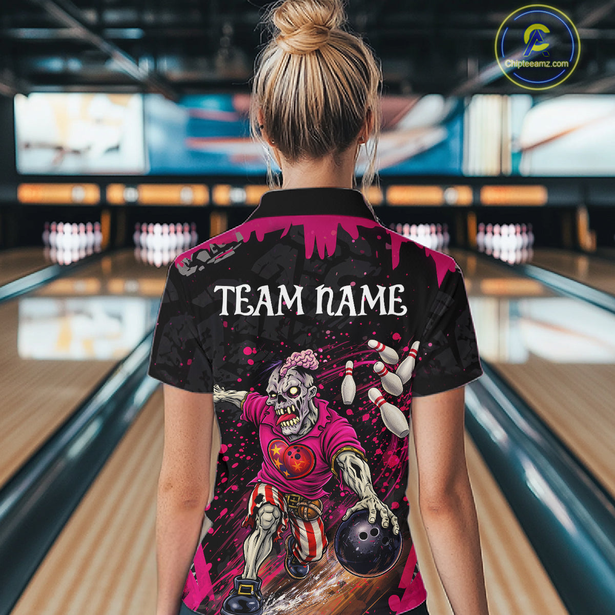 Black and Pink Funny zombie Bowling Shirts For Women Custom Ladies Bowling team league jerseys NQS11442