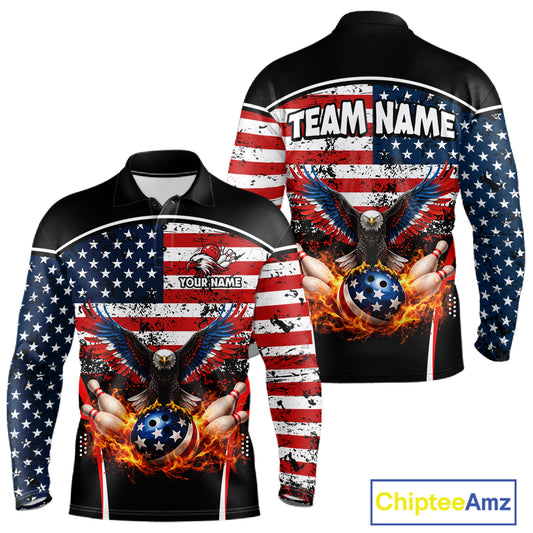 American Flag Eagle Flame Bowling Shirts For Men Custom patriotic Bowling Team Jerseys NQS11735