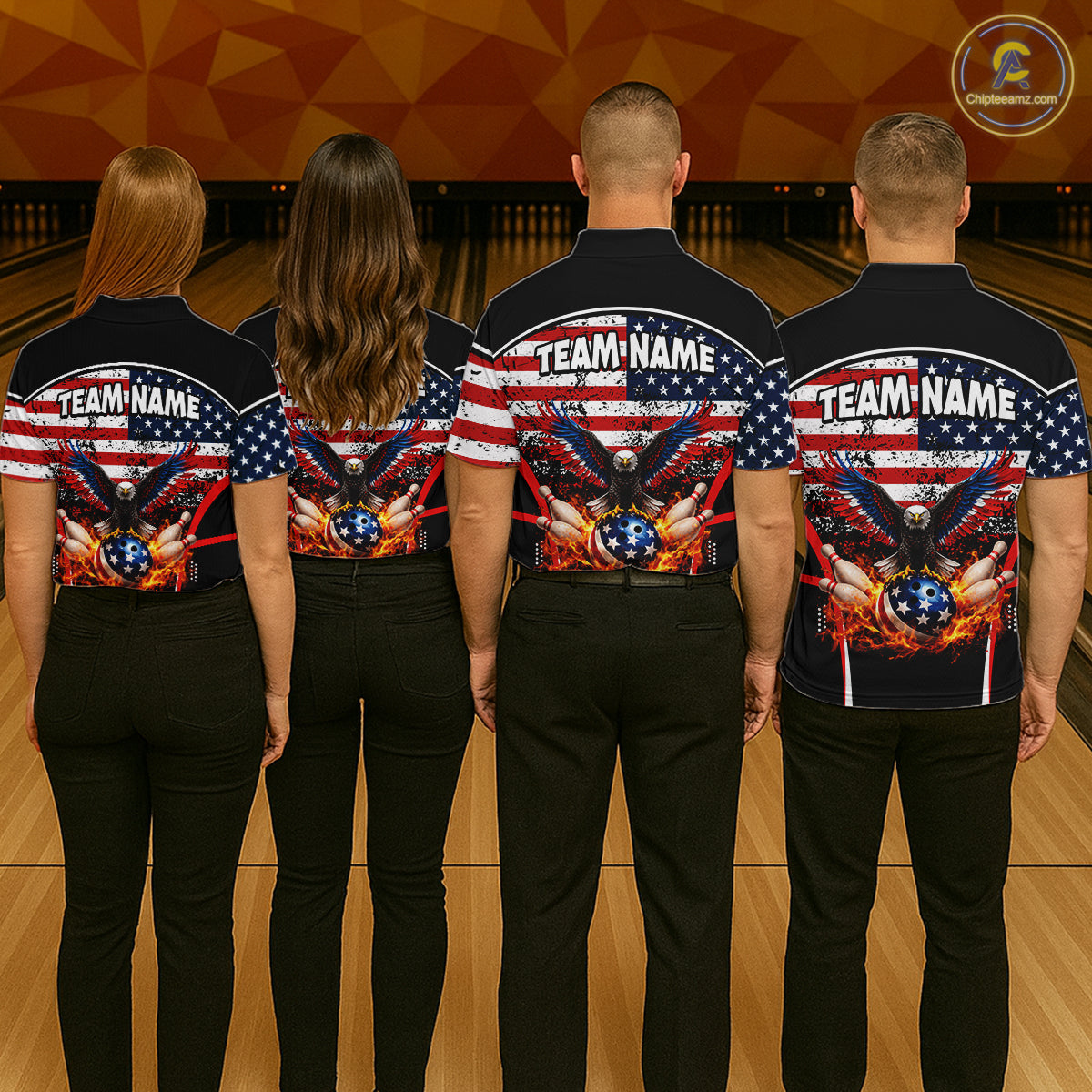 American Flag Eagle Flame Bowling Shirts For Men Custom patriotic Bowling Team Jerseys NQS11735