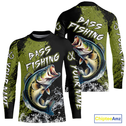 Black and Green Largemouth Bass Fishing Jerseys Custom Bass performance fishing apparel NQS11068